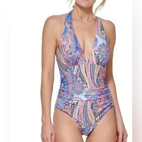 Tommy Hilfiger JAIPUR PAISLEY PROVENCE BLUE MULTI One-Piece Swimsuit size 12 NEW - Picture 1 of 7